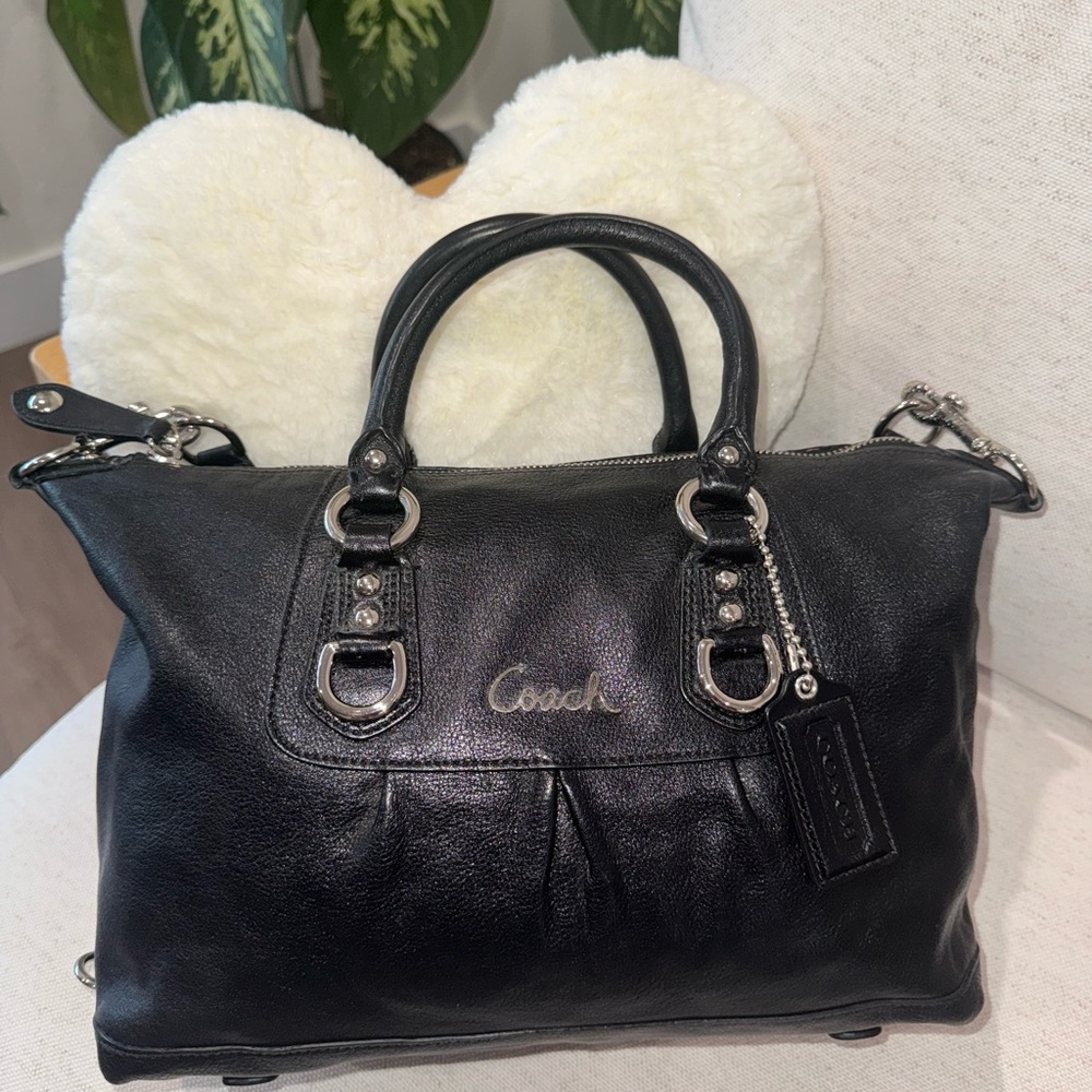 Coach Ashley Large Black Leather Two Way Satchel Shoulder Crossbody Bag #F15447 - Picture 6 of 17